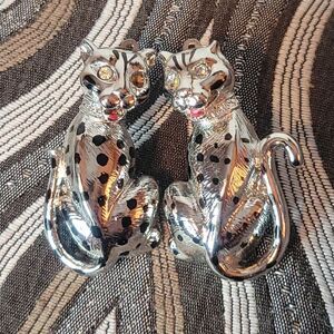 Silver Leopard Clip On Earrings